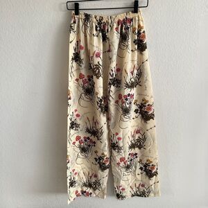 AMERICAN VINTAGE 90s Beige Floral High Rise Wide Leg Relaxed Pants Womens S-M